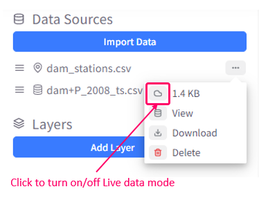 Turn on Live data mode through the Data side panel