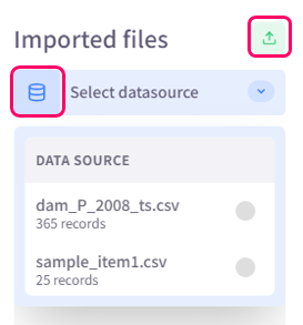 Datasource selection menu and Import button