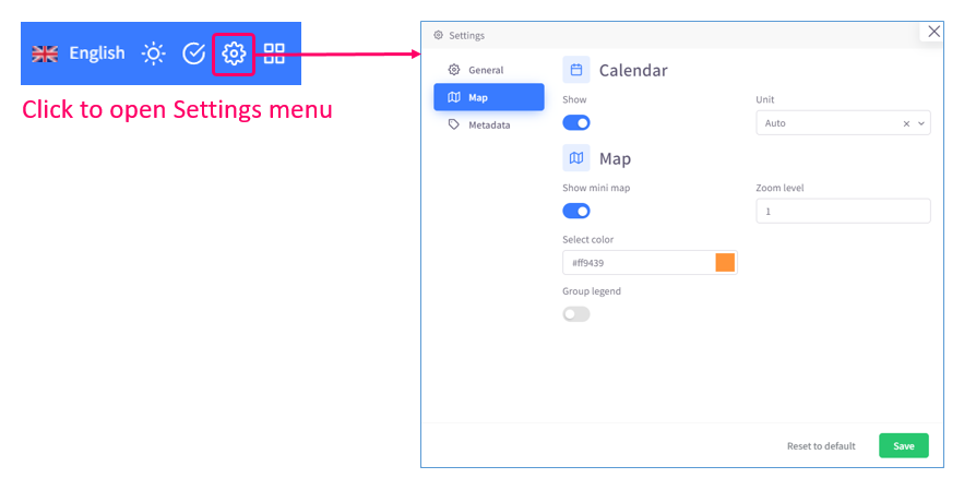 App settings menu