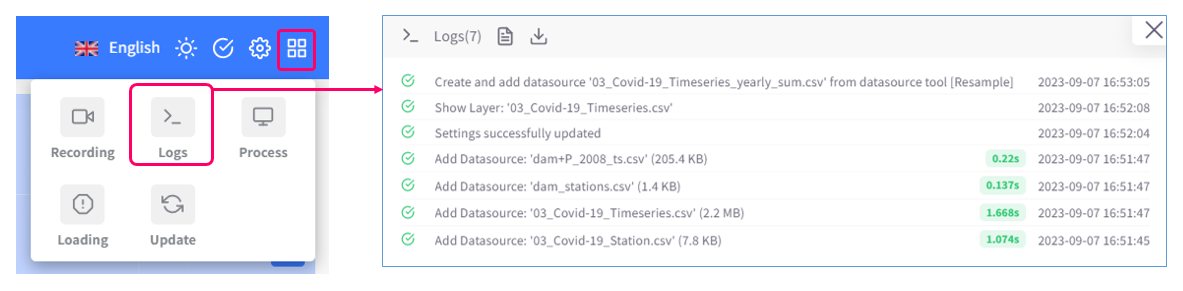 Logs menu