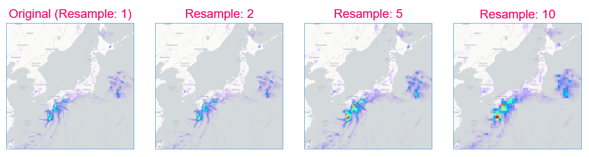 Example of four resample levels of NetCDF data