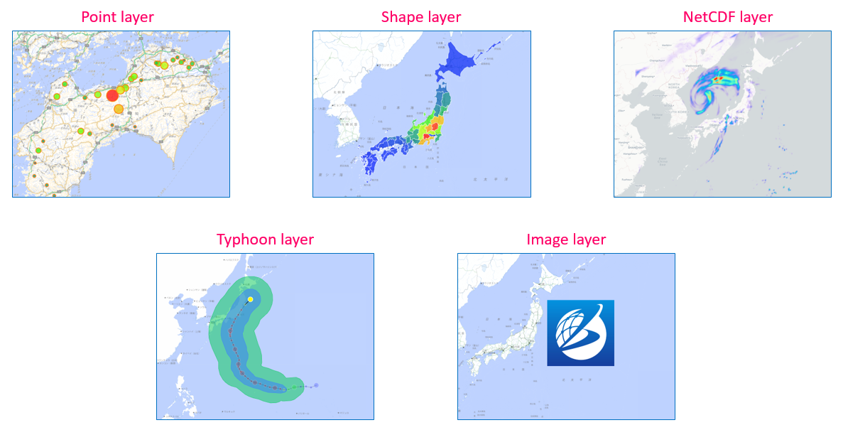 Example of five types of map layer in Ecoplot