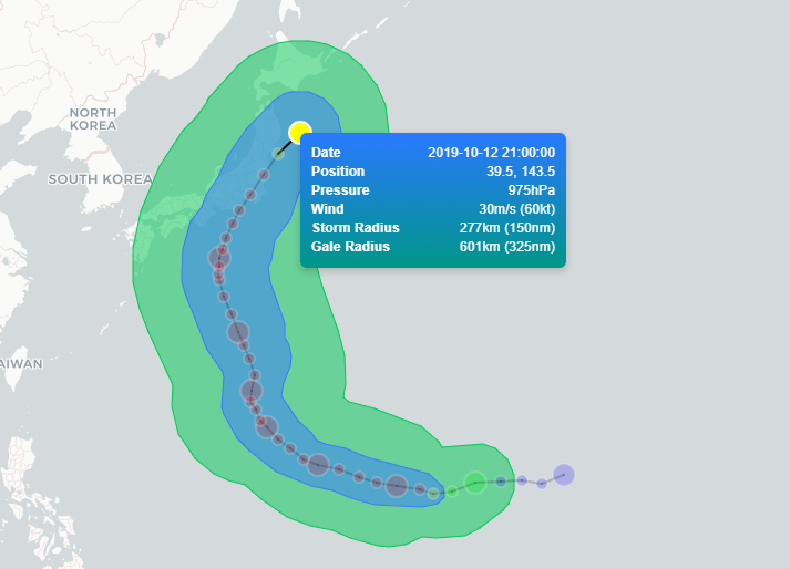Example of viewing a pop-up of typhoon layer