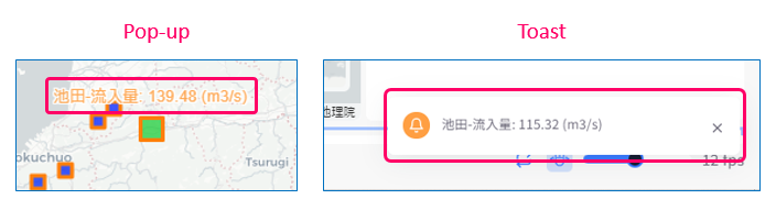 Example of two display styles of auto event notification