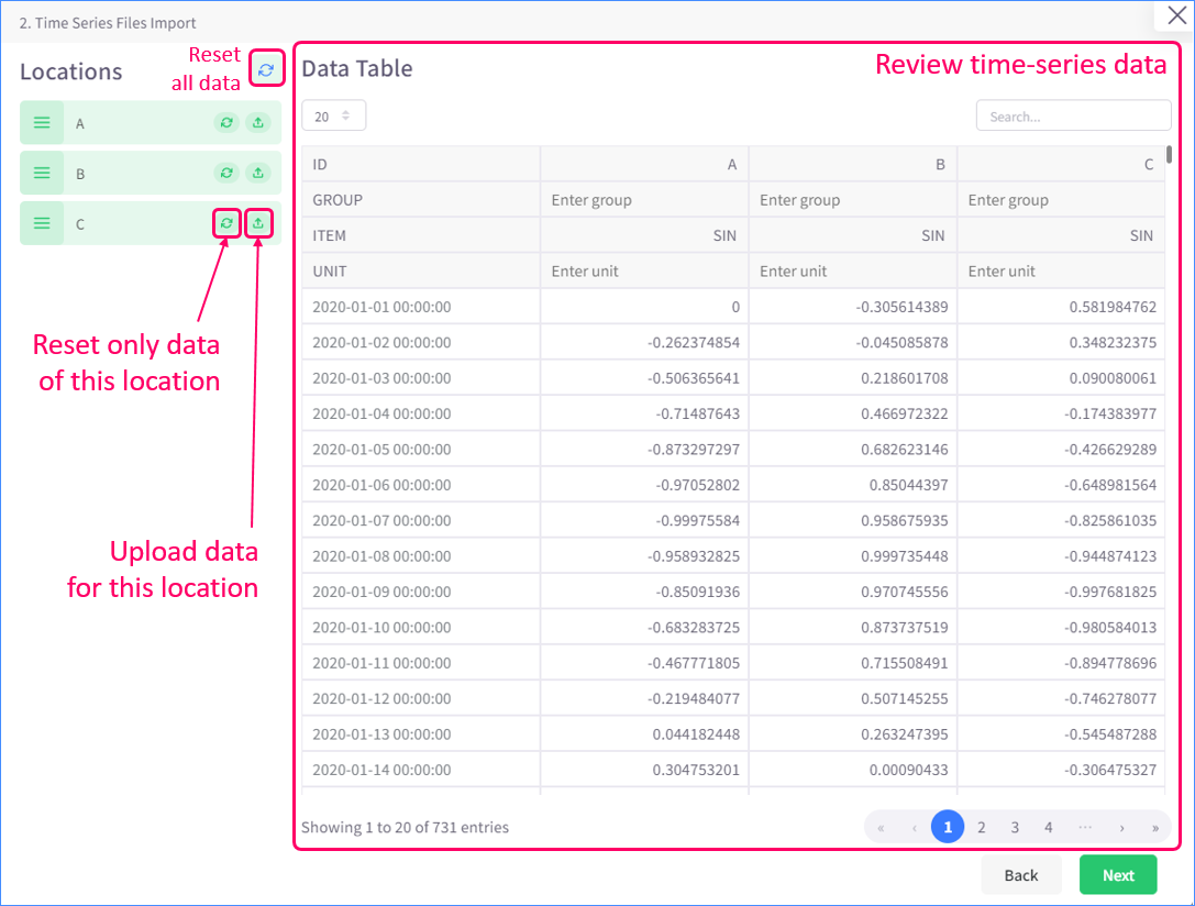 Time Series Files Import menu