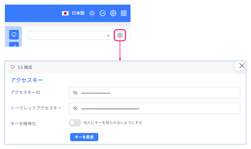 「S3 構成」メニュー