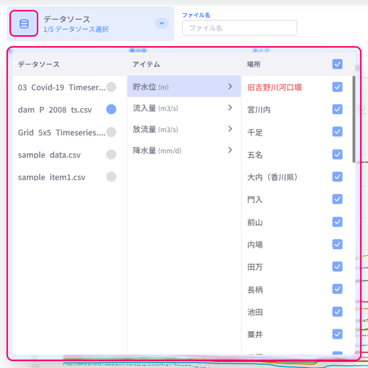 Datasource selection menu