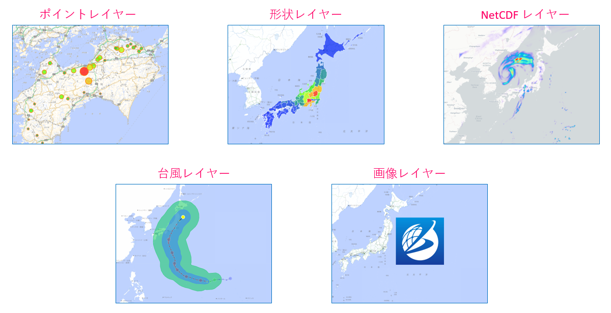 Example of five types of map layer in Ecoplot