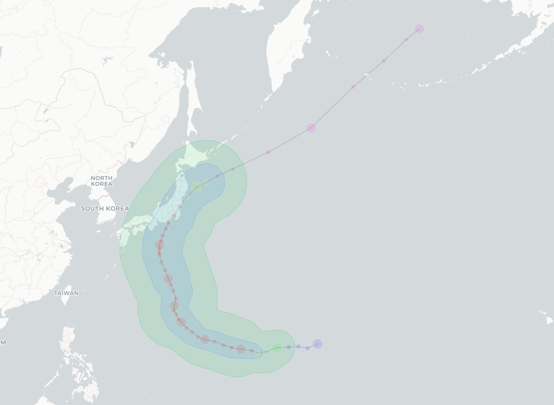 Example of displaying trace of a typhoon beyond its time range