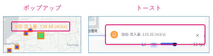 自動イベント通知の2つの表示スタイル例